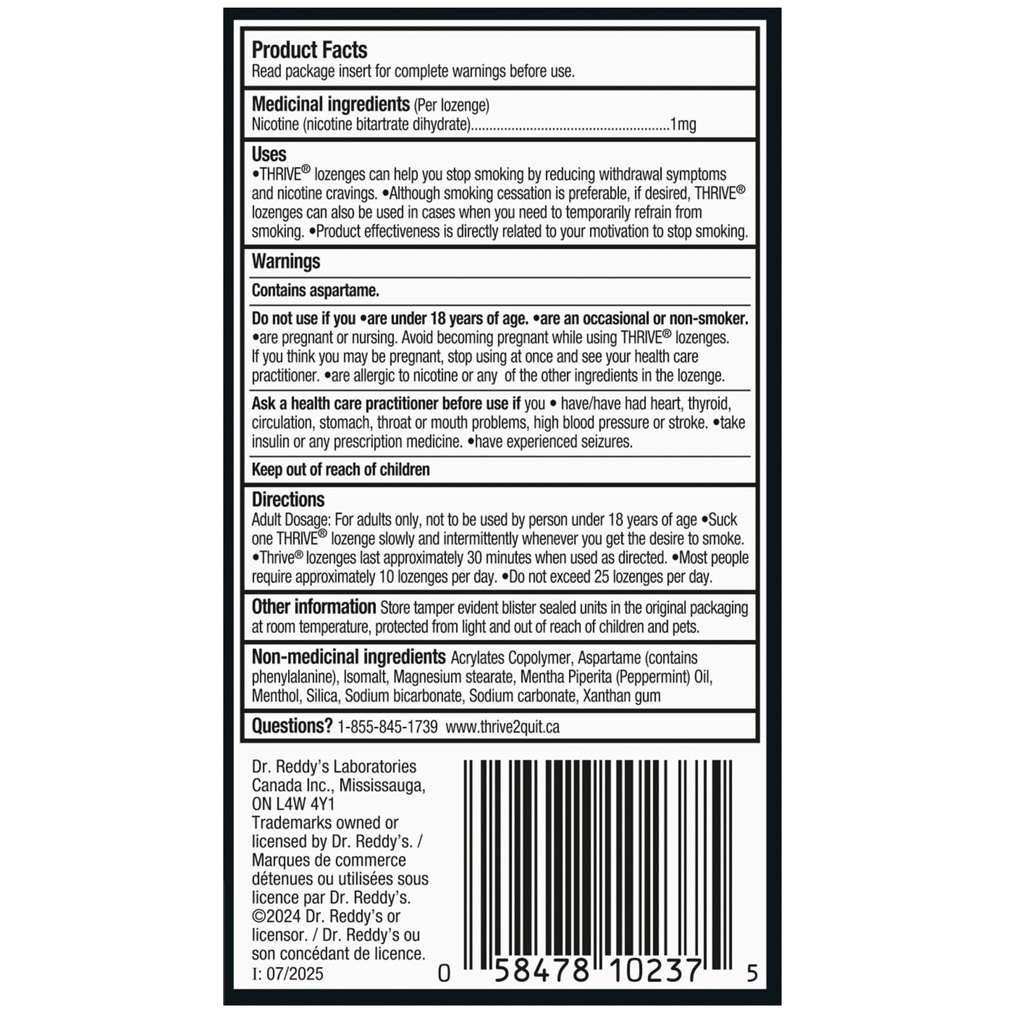 Thrive Nicotine Replacement Lozenges, 1mg Regular Strength, Peppermint, 108 Count