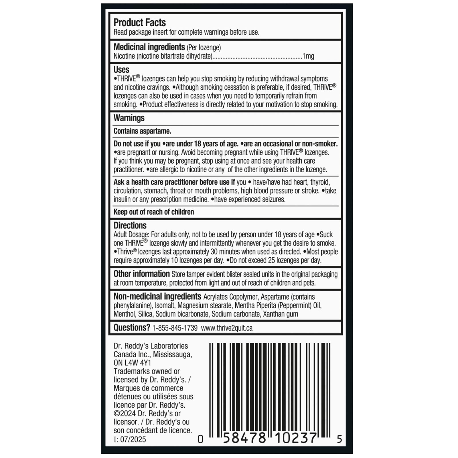 Thrive Nicotine Replacement Lozenges, 1mg Regular Strength, Peppermint, 108 Count
