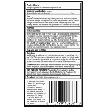 Thrive Nicotine Replacement Lozenges, 1mg Regular Strength, Peppermint, 108 Count