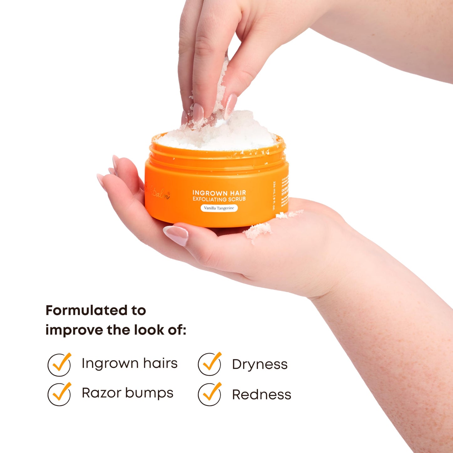 Bushbalm Ingrown Hair Exfoliating Scrub – Pre-Shave Sugar Scrub for Ingrown Hairs, Razor Bumps & Dry Skin – Gently Buffs & Soothes Sensitive Skin - Vanilla Tangerine 236 ml - Formerly Sweet Escape - Available at All In One Marketplace Canada
