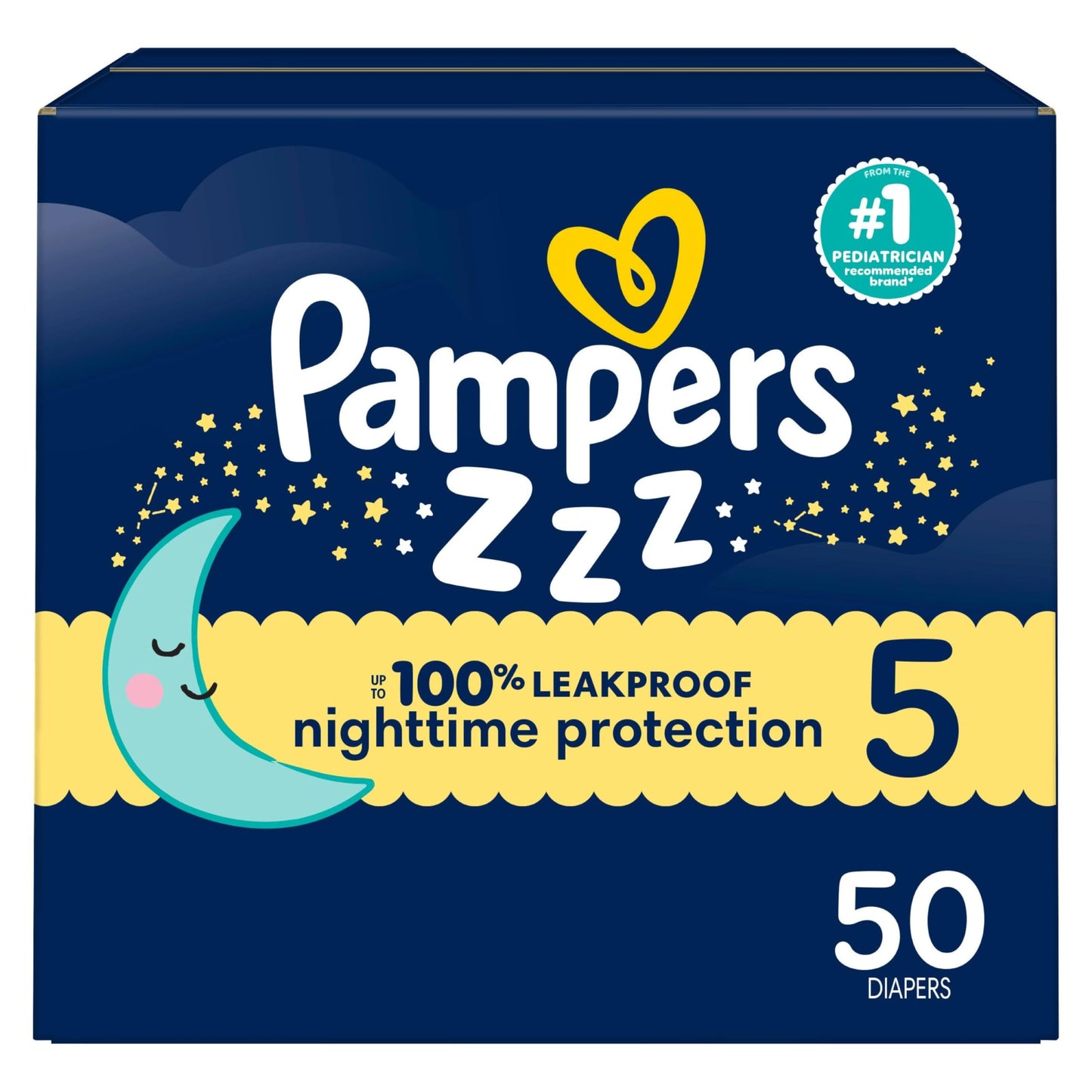 Pampers ZZZ Overnight Diapers, Size 5 (12+ kg), Nighttime Protection Disposable Baby Diaper, 50 Count