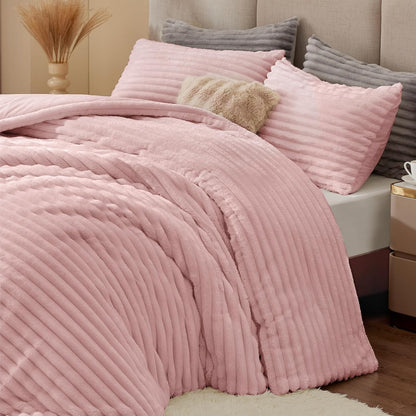 BEDELITE Fleece Queen Comforter Set, Soft Fluffy Bedding Set, Pink 🍁 All In One Marketplace Canada