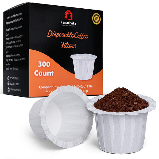 300 Count Fanativita K Cup Coffee Filters Disposable, Compatible with All Reusable K Cups (White) - Available at All In One Marketplace Canada