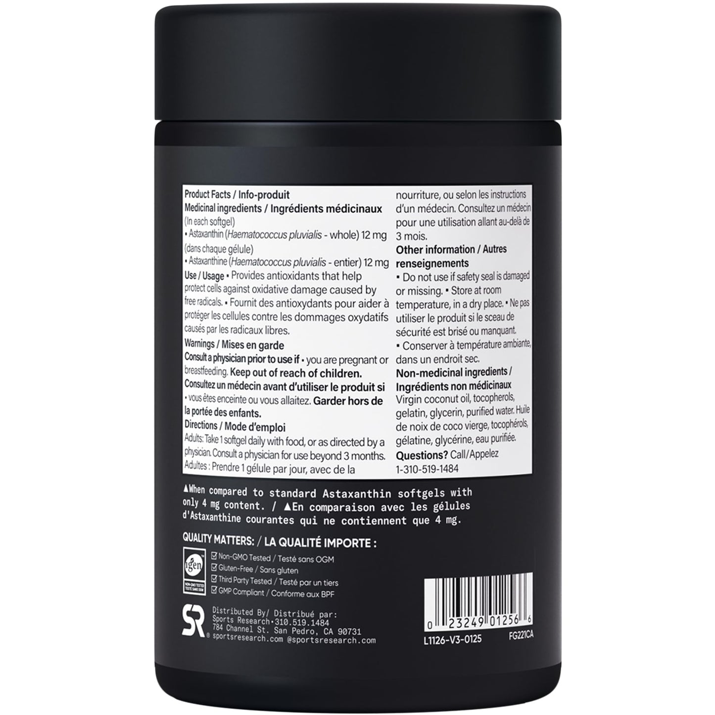 Sports Research® Triple Strength Astaxanthin Supplement from Algae w/Organic Coconut Oil - Natural Support for Skin & Eye Health - Non-GMO & Gluten Free - 12mg, 60 Softgels - 2 Month Supply - Available at All In One Marketplace Canada