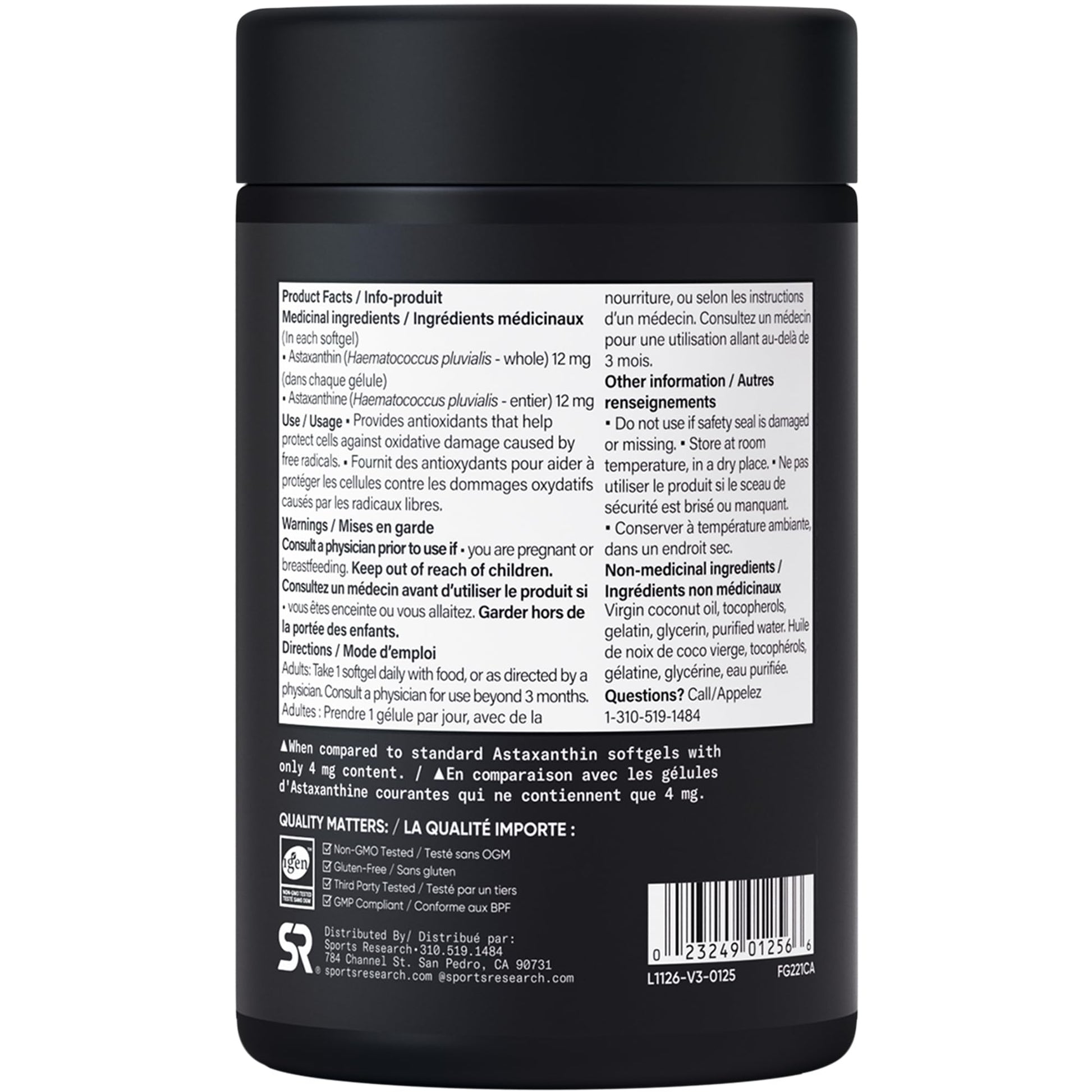 Sports Research® Triple Strength Astaxanthin Supplement from Algae w/Organic Coconut Oil - Natural Support for Skin & Eye Health - Non-GMO & Gluten Free - 12mg, 60 Softgels - 2 Month Supply - Available at All In One Marketplace Canada