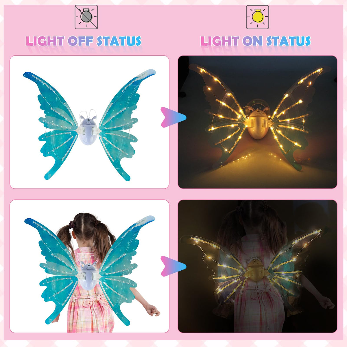 Foggizo Electric Butterfly Wings for Girls, Light Up Fairy Toy Wings with Lights, as Halloween Birthday Christmas Party Gift 🍁 All In One Marketplace Canada