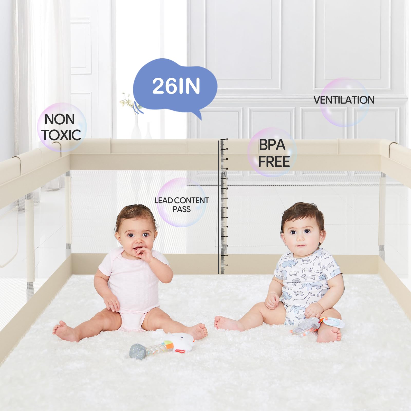 Fodoss Playpen Baby, 47x47inch Play Pen, Small Playard,Playpen for Apartment, Play Yard, Baby Activity Play Fence, Extra Large Playard, Parc Pour bébé