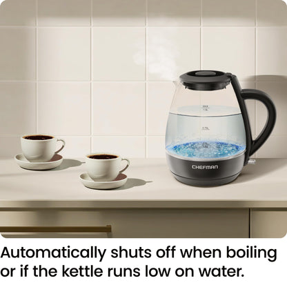 Chefman 1L Electric Tea Kettle with LED Lights, Automatic Shut Off, Removable Lid, Boil-Dry Protection, Hot Water Electric Kettle Water Boiler, Electric Kettles for Boiling Water - Available at All In One Marketplace Canada