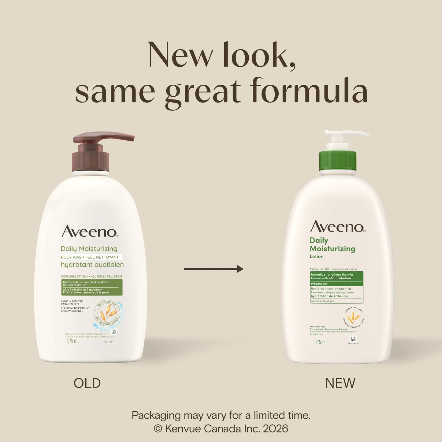 Aveeno Daily Moisturizing Body Lotion with Soothing Prebiotic Oat, Gentle Lotion Nourishes Dry Skin With Moisture, Paraben-, Dye- & Fragrance-Free, Non-Greasy & Non-Comedogenic, 975 ml