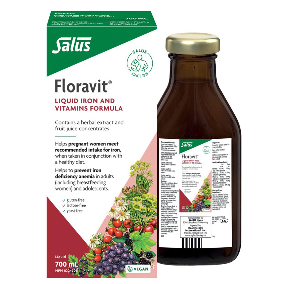 Salus Floravit Liquid Iron and Vitamins | Herbal Iron Supplement for Women, Men, and Children | Gluten-Free, Yeast-Free, Non-Dairy, Non-GMO (700 ML)