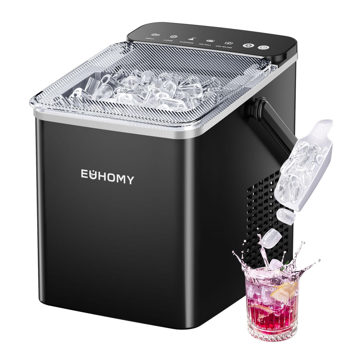 EUHOMY Countertop Ice Maker, 9 Cubes in 6 Min, Auto-Cleaning, Black