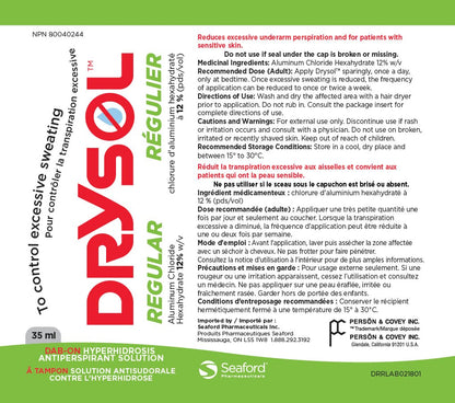 DRYSOL 12% Regular Strength - Clinical Strength Antiperspirant - Aluminum Chloride Hexahydrate - Moderate Sweating Control - For Men and Women - Available at All In One Marketplace Canada