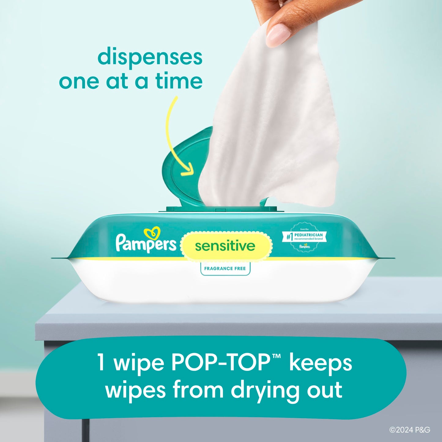 Pampers Sensitive Baby Wipes, Clinically Proven, Water Based, Hypoallergenic and Unscented Baby Wipes, 504 Baby Wipes Total (6X Flip-Top Packs)