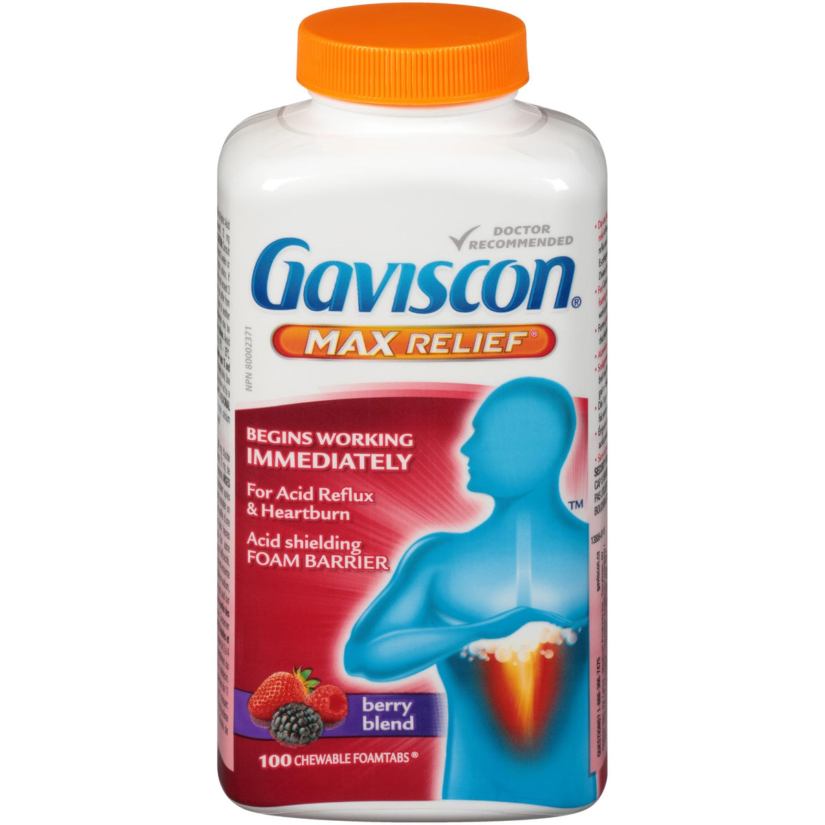 Gaviscon Max Relief Tablets - 100 Count - Chewable Foaming Antacid Tablets for Day and Night Heartburn Relief, Acid Reflux and GERD Relief, Berry Blend - Free of Aluminum, Lactose and Gluten