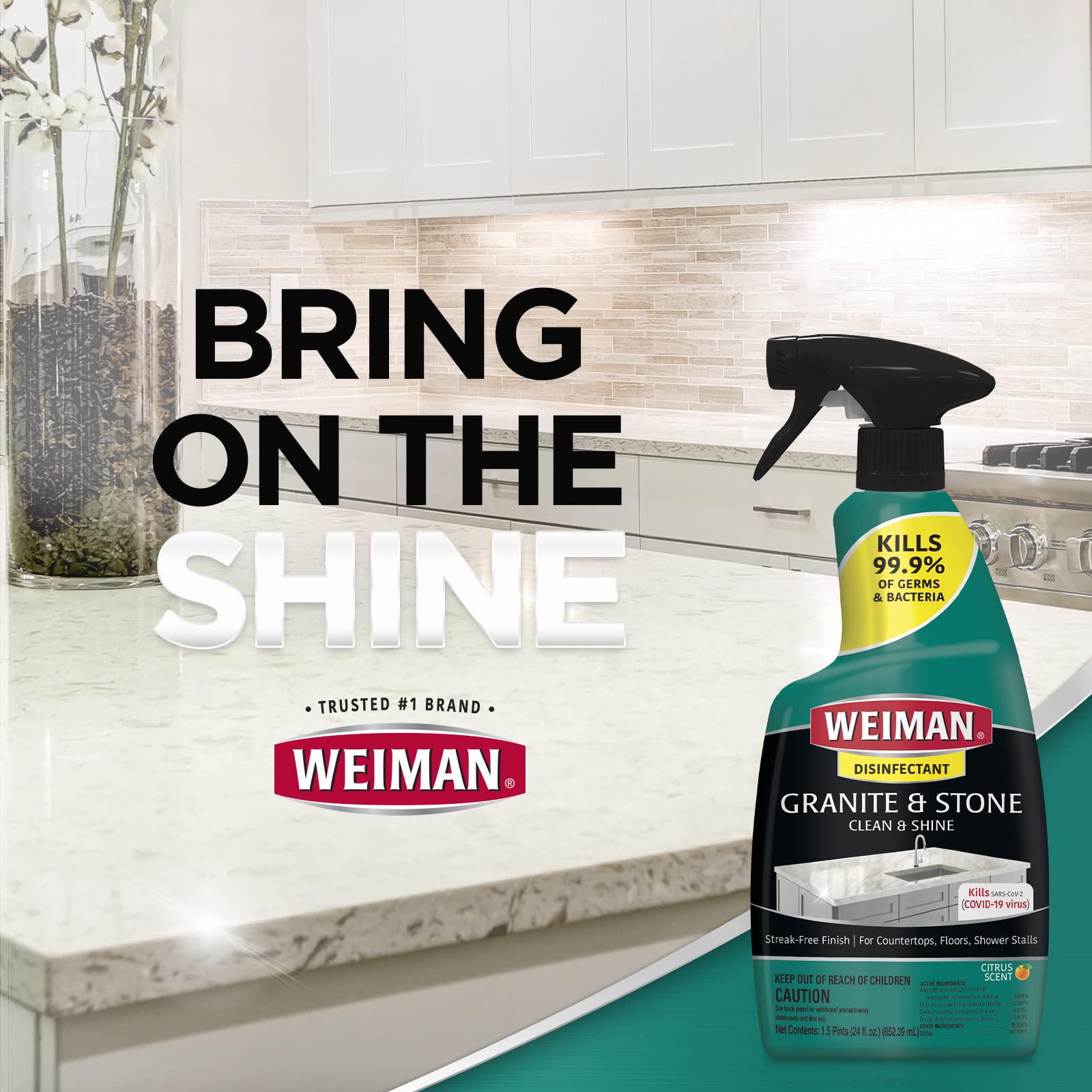Weiman Granite Cleaner and Polish - 12 Fluid Ounce - Enhances Natural Color in Granite, Quartz, Marble, Soap Stone and More - Available at All In One Marketplace Canada