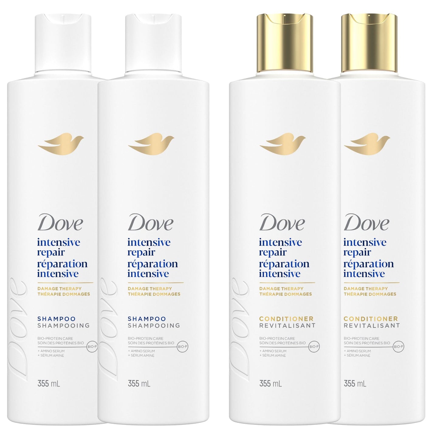 Dove Intensive Repair Shampoo & Conditioner for Damaged Hair, with Liquid Bio-Protein Care technology, 355ml (2 Shampoo + 2 Conditioner) - Available at All In One Marketplace Canada