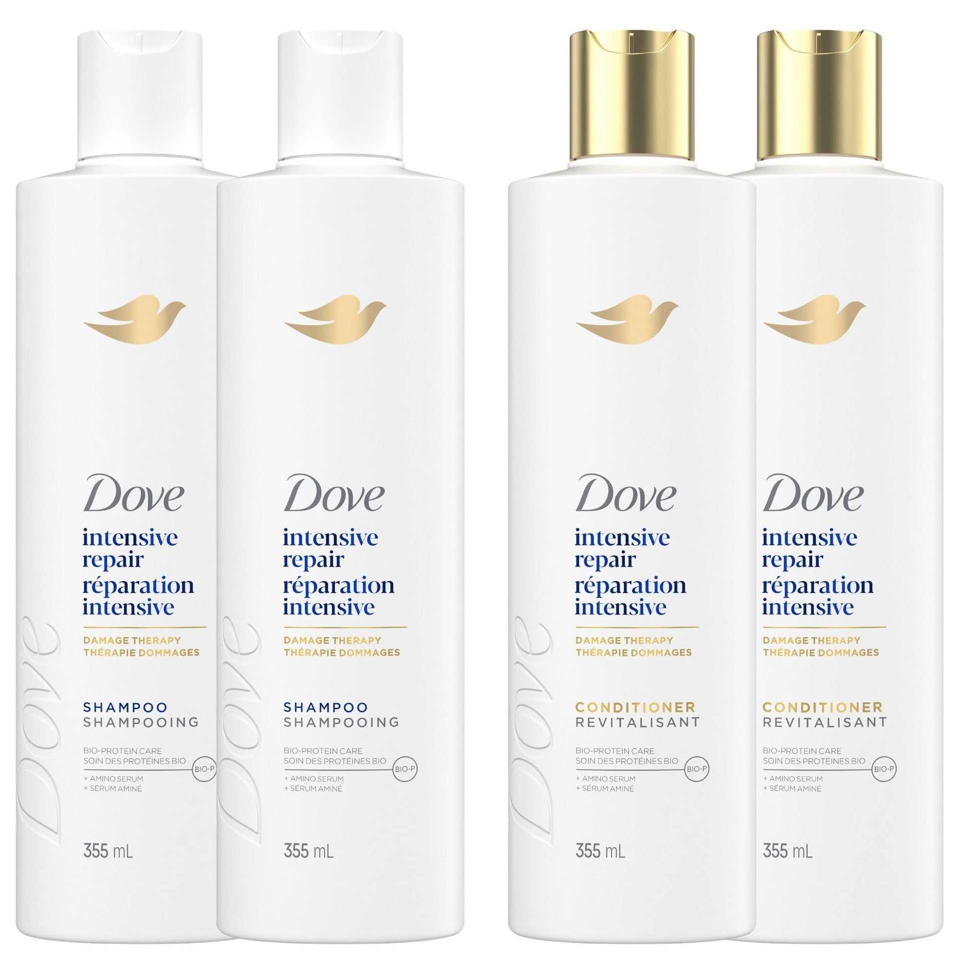 Dove Intensive Repair Shampoo & Conditioner for Damaged Hair, with Liquid Bio-Protein Care technology, 355ml (2 Shampoo + 2 Conditioner) - Available at All In One Marketplace Canada