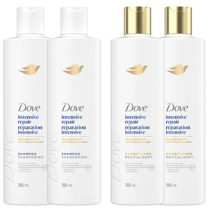 Dove Intensive Repair Shampoo & Conditioner for Damaged Hair, with Liquid Bio-Protein Care technology, 355ml (2 Shampoo + 2 Conditioner) - Available at All In One Marketplace Canada