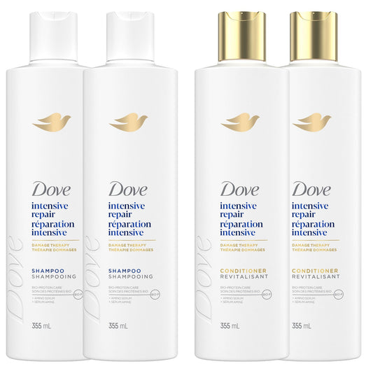 Dove Intensive Repair Shampoo & Conditioner for Damaged Hair, with Liquid Bio-Protein Care technology, 355ml (2 Shampoo + 2 Conditioner) - Available at All In One Marketplace Canada