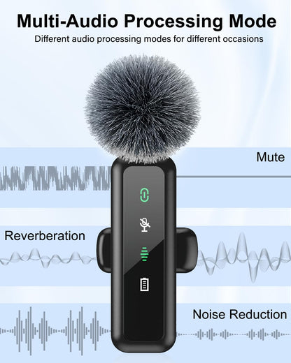 Wireless Lavalier Microphone for iPhone 15/16-2 Pack USB-C Mini Mic for iPhone, Android, iPad with Noise Cancelling & LED Display, Crystal Clear Recording for TikTok, YouTube, Podcast, Vlogging