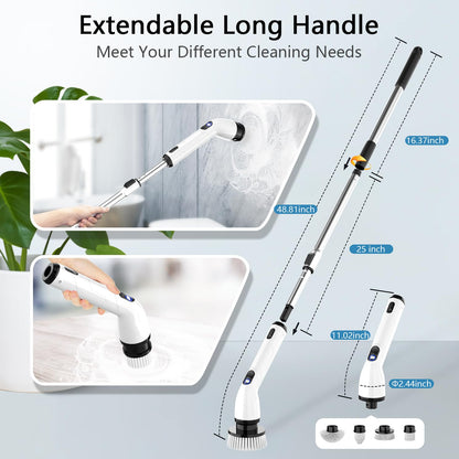 TUYU Electric Spin Scrubber, Full-Body IPX7 Waterproof Bathroom Scrubber with Power LCD Display, Adjustable Extension Handle, Cordless Shower Cleaner Brush for Bathtub Kitchen Wall Cleaning - Available at All In One Marketplace Canada