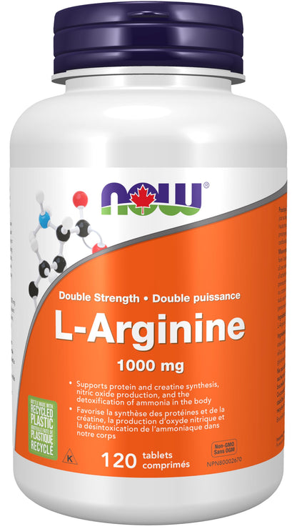 NOW Supplements, L-Arginine 1,000 mg, Nitric Oxide Precursor, Amino Acid, 120 Tablets - Available at All In One Marketplace Canada