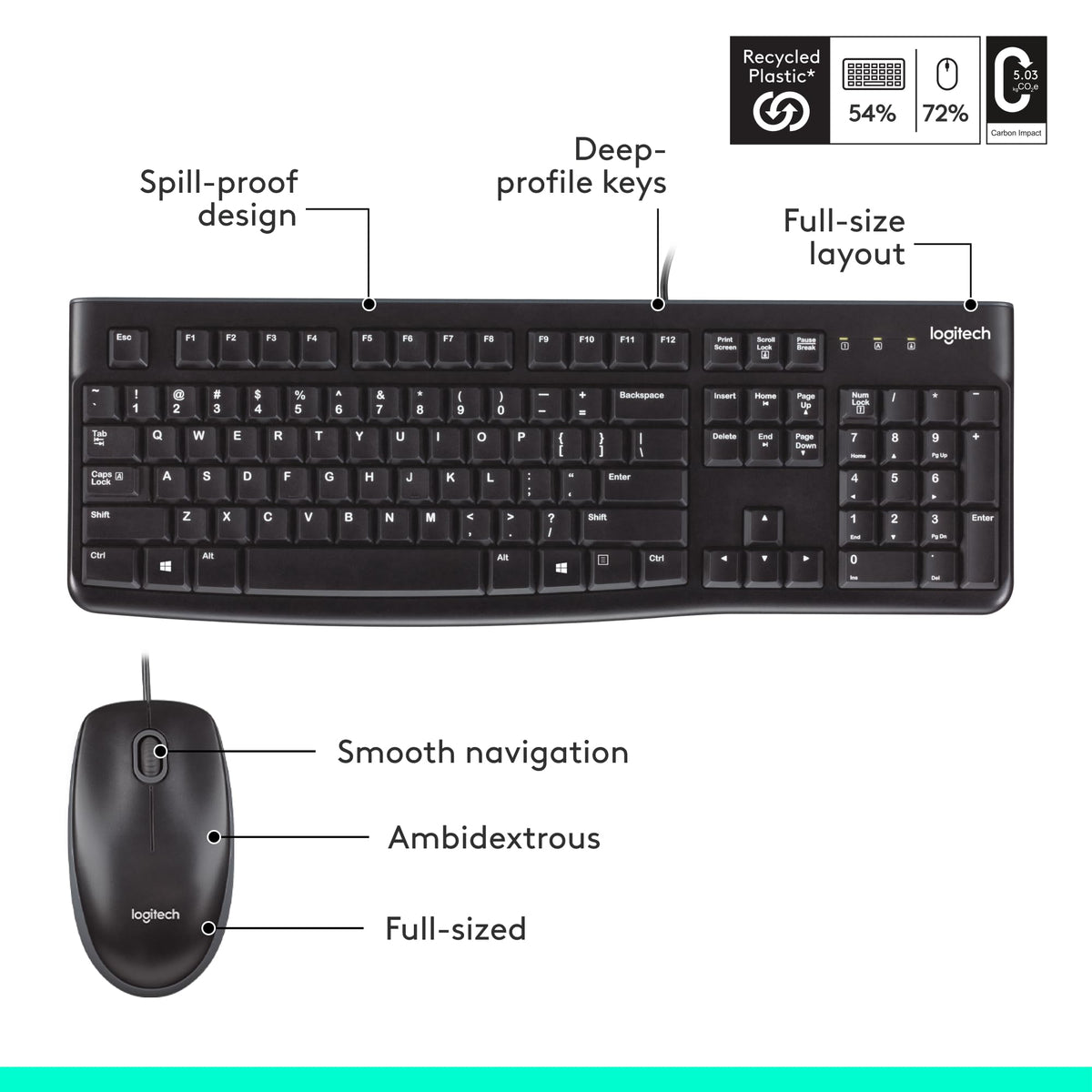 Logitech MK120 Full Size Wired Keyboard and Mouse Combo - Black