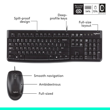 Logitech MK120 Full Size Wired Keyboard and Mouse Combo - Black