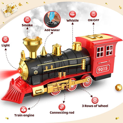 Hot Bee Train Set - Christmas Tree Train Toys for Boys with Smokes, Lights and Sound, Toy Train Set for Under Christmas Tree, Toddler Model Trains for 3 4 5 6 7 8+ Years Old Kids Christmas Toys Gifts 🍁 All In One Marketplace Canada