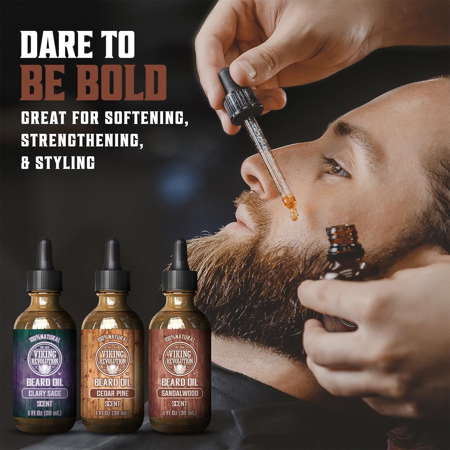 Viking Revolution - Beard Oil - All Natural Variety Sandalwood, Pine & Cedar, Clary Sage - Gifts For Men - Conditioning and Moisturizing - Valentines Day Gift for Him - 3 x 30 ml
