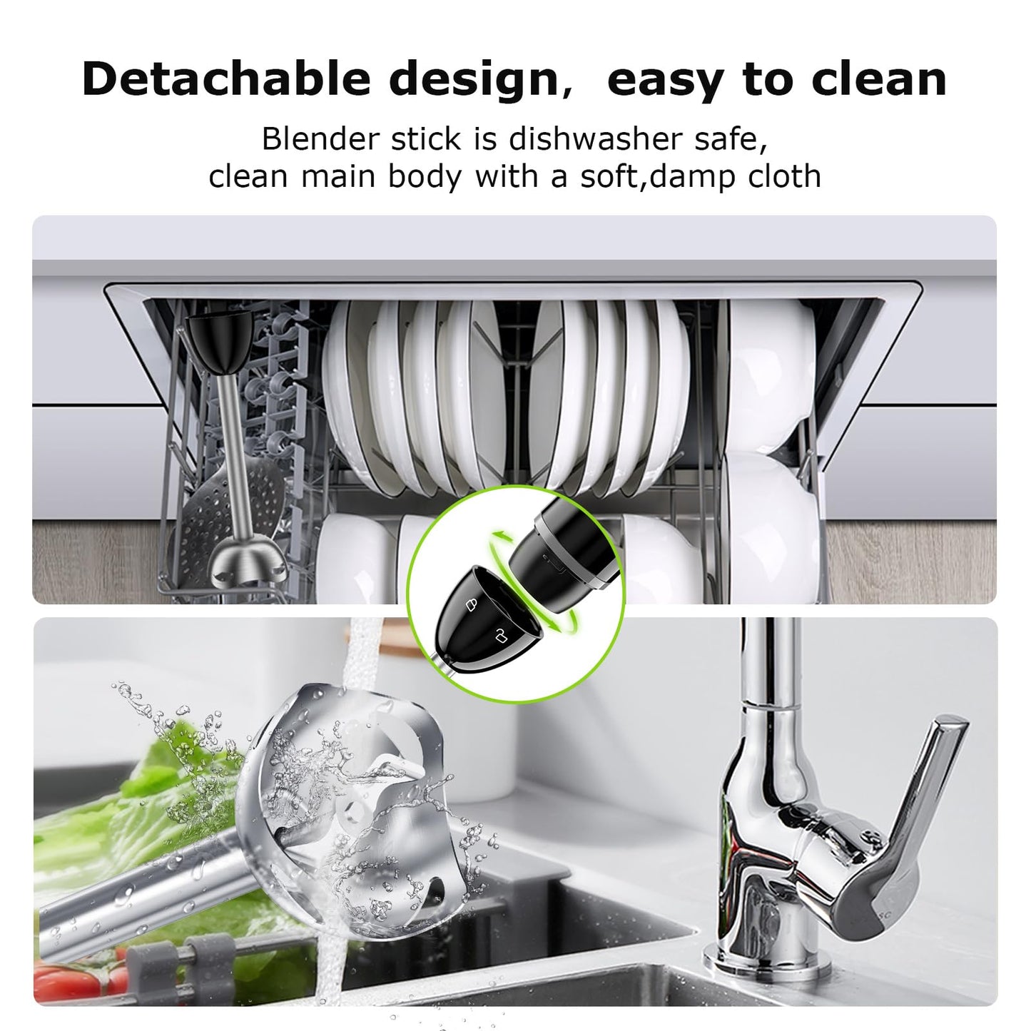 Bonsenkitchen Hand Blender, Immersion Blender with 2 Mixing Speed, Electric Handheld Blender Portable Stick Mixer with Stainless Steel Blades for Soup, Smoothie, Puree, Baby Food - Available at All In One Marketplace Canada