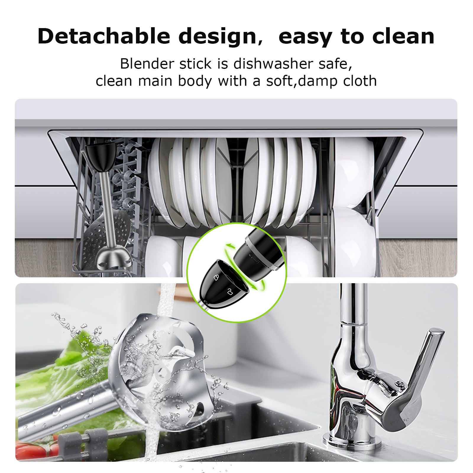 Bonsenkitchen Hand Blender, Immersion Blender with 2 Mixing Speed, Electric Handheld Blender Portable Stick Mixer with Stainless Steel Blades for Soup, Smoothie, Puree, Baby Food - Available at All In One Marketplace Canada