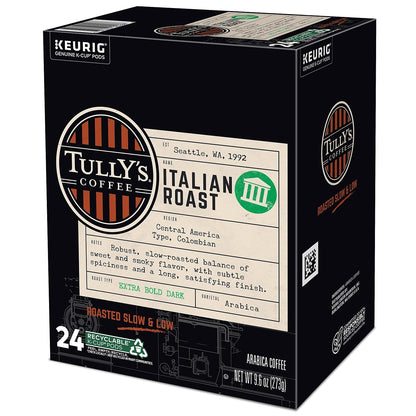 Tully's Certified Italian Roast Coffee K-Cup Pods for Keurig Coffee Makers, Box of 24 TULLY'S