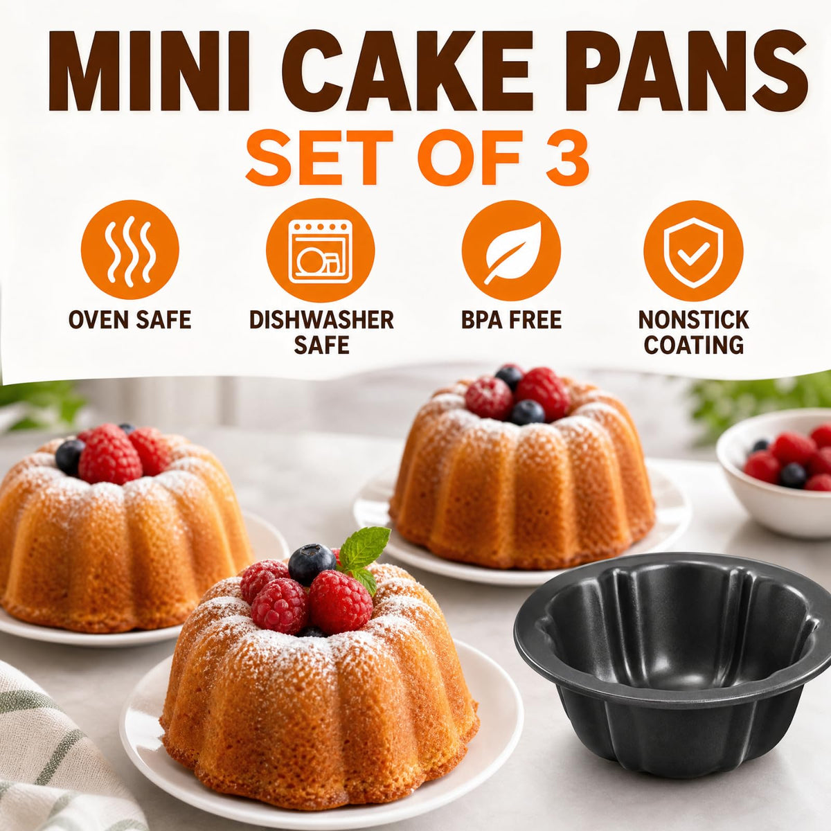 ZENFUN 10 Pcs Mini Flan Molds Pan, 4 Inches Fluted Cake Pan Nonstick, Carbon Steel Mini Flan Molds Pans, Cake Pans Reusable Tube Oven Baking Mold for Cupcake, Bread, Bavarois, Brownie 🍁 All In One Marketplace Canada