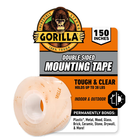 Gorilla Tough & Clear Double Sided XL Mounting Tape, Incredibly Strong Adhesive, Instant Hold, Weatherproof, 1 in x 150 in, (Pack of 1)