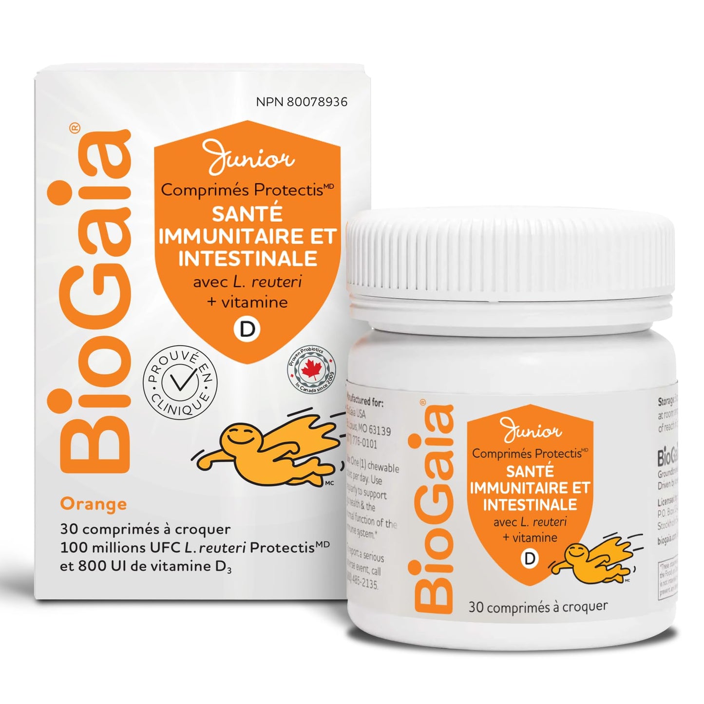 BioGaia Probiotic Junior Immune & Gut Health Tablets | New Format | Probiotic + 800 IU of Vit. D | 30-Day Supply/Chewable Tablets | For kids & Teens | Eases constipation | Helps maintain immune function | Development of bones and teeth | Prevent episodes - Available at All In One Marketplace Canada