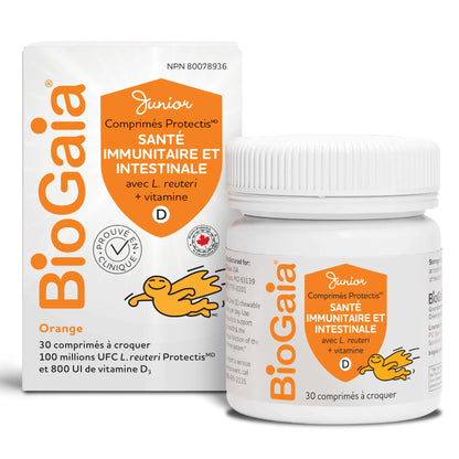 BioGaia Probiotic Junior Immune & Gut Health Tablets | New Format | Probiotic + 800 IU of Vit. D | 30-Day Supply/Chewable Tablets | For kids & Teens | Eases constipation | Helps maintain immune function | Development of bones and teeth | Prevent episodes - Available at All In One Marketplace Canada
