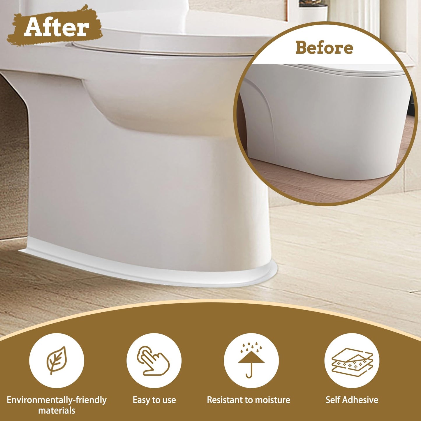 2 Rolls Caulking Tape Waterproof Self Adhesive, Kitchen & Bath Seal Caulk Strip, Self Adhesive Caulk Tape Sealant Strip for Toilet Base, Bathtub Countertop, Wall Floor, with Sealing Tool (126 X 1.5In)