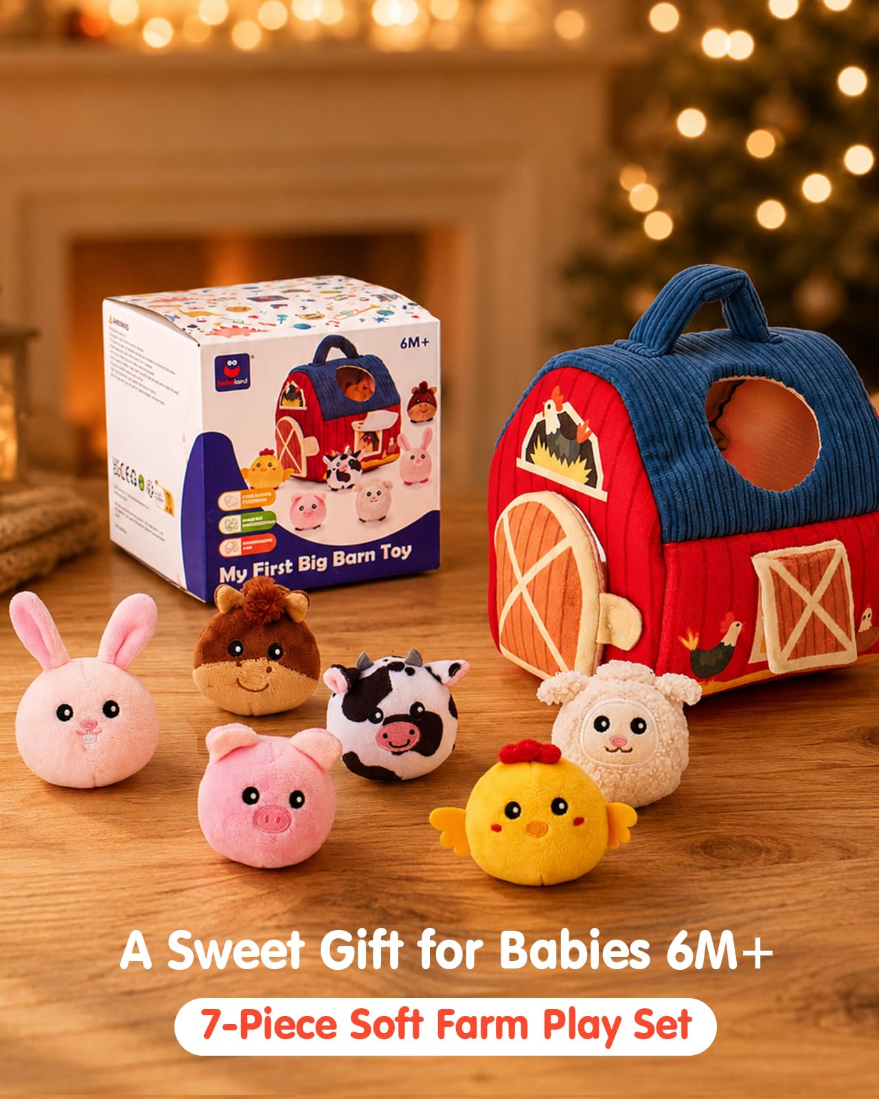 hahaland Montessori Baby Toys 6-12 Months - Surprise Barn with Stuffed Farm Animals Toys for Babies with Rattle & Mirror, Sensory Toys for Babies Boy Girl, Travel Toys for Toddlers 1-3 - Available at All In One Marketplace Canada