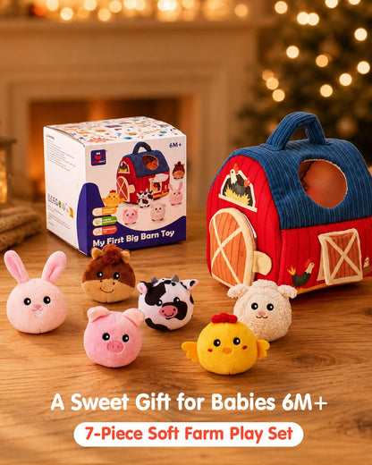 hahaland Montessori Baby Toys 6-12 Months - Surprise Barn with Stuffed Farm Animals Toys for Babies with Rattle & Mirror, Sensory Toys for Babies Boy Girl, Travel Toys for Toddlers 1-3 - Available at All In One Marketplace Canada
