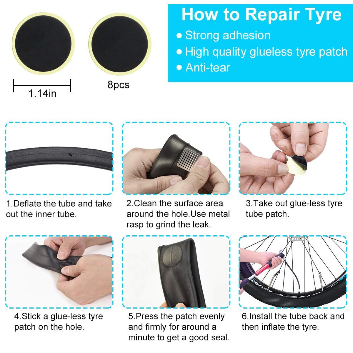 CHUMXINY Bike Repair Kit, 16-in-1 Tool, 120Psi Mini Bicycle Pump, Bicycle Tire Patch Kit, Blue Aluminum Alloy, for Mountain & Road Bikes - Available at All In One Marketplace Canada