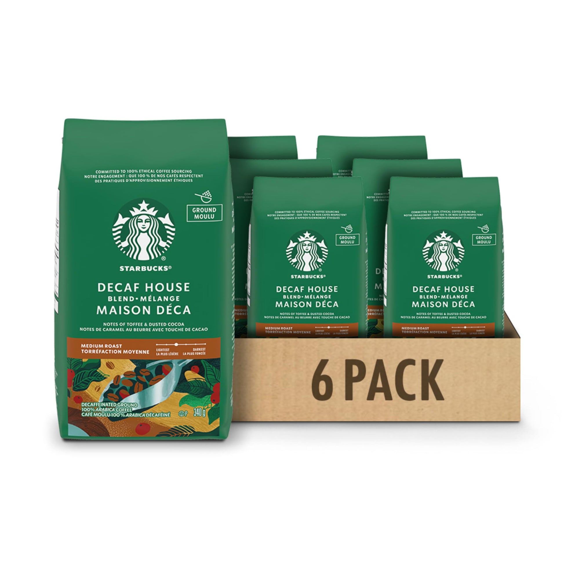 Starbucks Decaf House Blend Ground Coffee, Medium Roast, 340g (6-Pack)