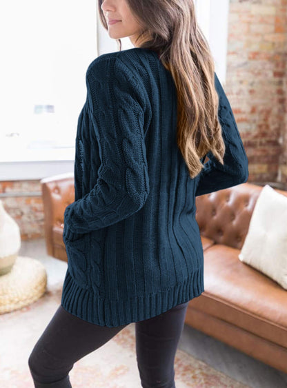 PRETTYGARDEN Women's Cable Knit Cardigan Sweaters Fall(Lake Blue,L) 🍁 All In One Marketplace Canada