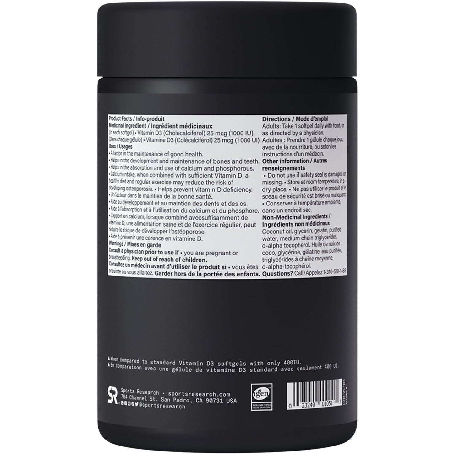 Sports Research® Vitamin D3 1,000 IU with Coconut Oil - Vitamin D for Strong Bones, Teeth, and Maintenance of Good Health - Non-GMO, Gluten & Soy Free - 360 Liquid Softgels