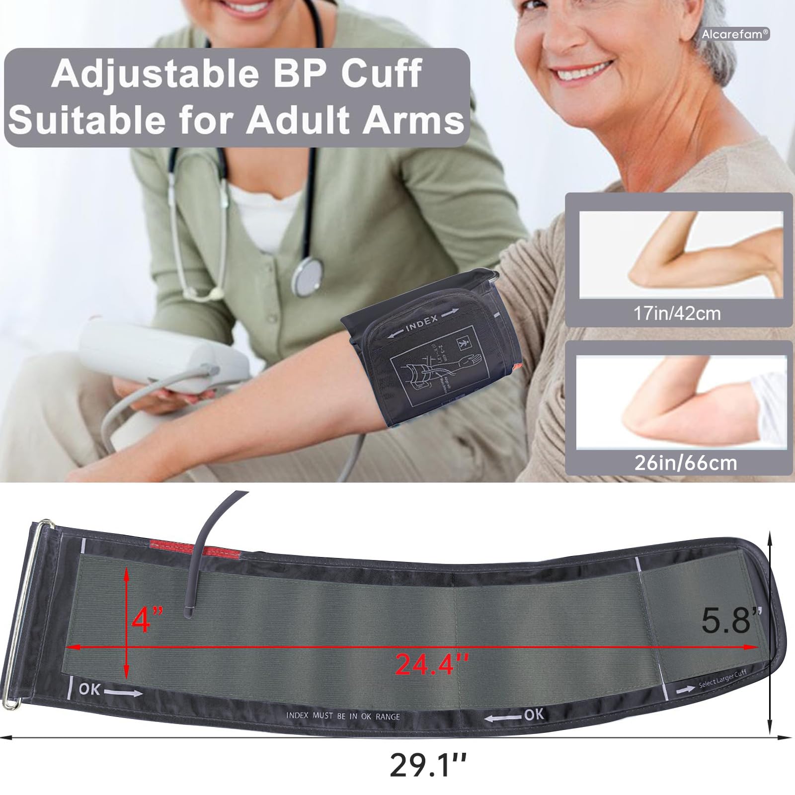Alcarefam Extra Large Blood Pressure Cuff, 22-66cm XXL Cuff for Big Arms, Replacement Adult Cuff Compatible with Omron BP Monitors, 7 Connectors - Available at All In One Marketplace Canada