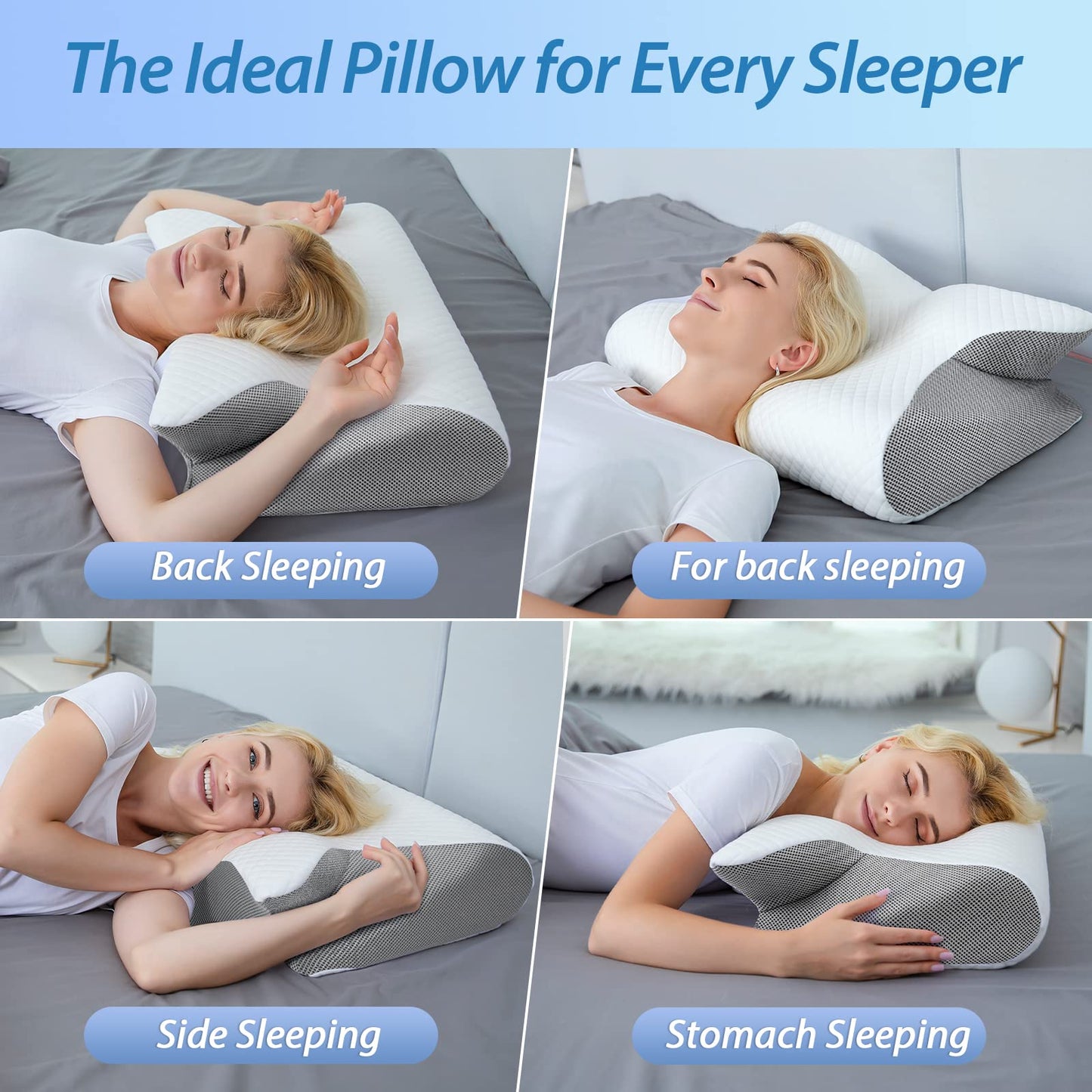 HOMCA Memory Foam Pillow, 2 in 1 Cervical Pillow for Neck Pain Relief, Ergonomic Neck Support Pillows for Side Back Stomach Sleepers with Breathable Pillowcase (Gray)