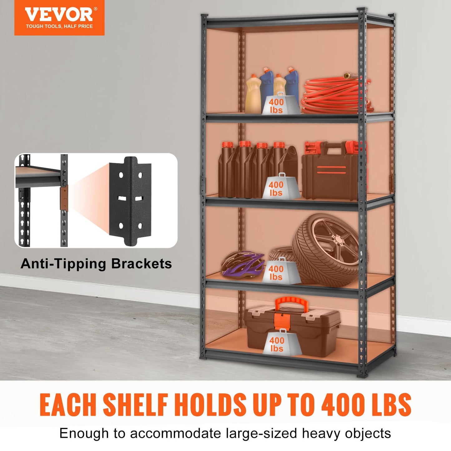 VEVOR Storage Shelving Unit, 5-Tier Adjustable, 2000 lbs Capacity, Heavy Duty Garage Shelves Metal Organizer Utility Rack, Black, 36" L x 18" W x 72" H for Kitchen Pantry Basement Bathroom Laundry 🍁 All In One Marketplace Canada