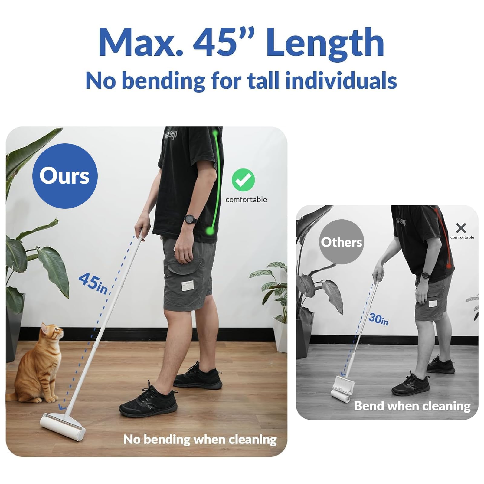 Large Lint Rollers for Carpet, Sticky Rollers for Floor DELOMO 9.45 in with 3 Extendable Handle, Long Handle Sticky Mop for Cleaning Carpets, Cars, Bedding, and Pet Hair, Ideal Gift for Pet Owners - Available at All In One Marketplace Canada