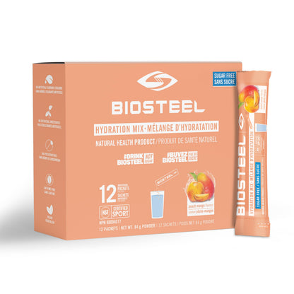 BioSteel Electrolyte Hydration Mix, Peach Mango, 12 Sticks, Zero Sugar BioSteel Sports