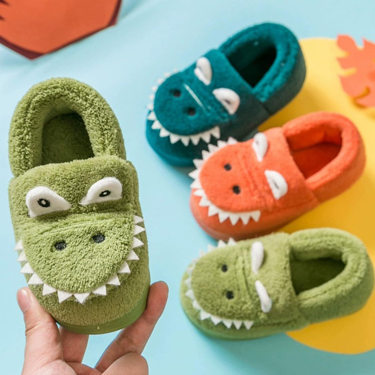 OWIF Toddler Slippers Boys Girls Kids, Dinosaur House Slippers Cute Warm Soft Fuzzy Slippers Non-slip Indoor Children Winter Toddler Shoes 🍁 All In One Marketplace Canada